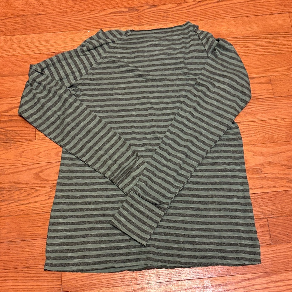 Blue Life Green Striped Long Sleeve Tee with Raw Hem - Picture 5 of 5